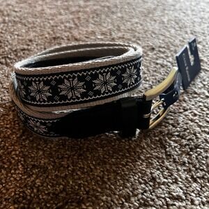 Club Room Belt Snowflake Pattern Canvas Belt Casual Black Size‎ SM 30-32